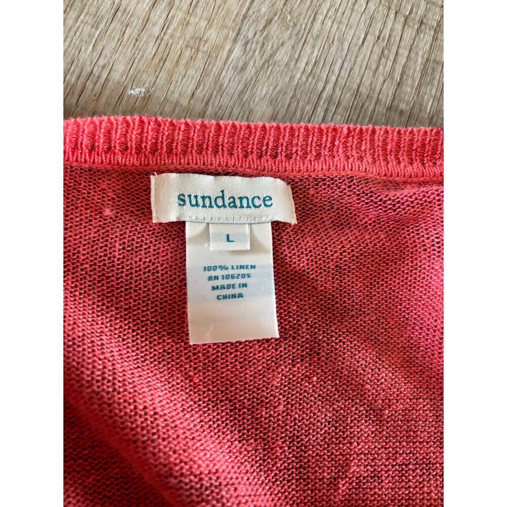 Sundance Womens L 100% Linen Cardigan Coral Floral Button Front Boho Artsy - Picture 5 of 6